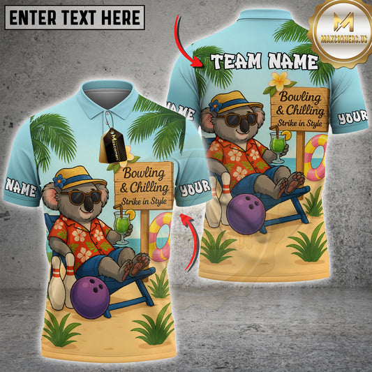 Maxcorners Bowling Koala Beach Chill Personalized Name, Team Name Unisex 3D Shirts