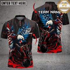 Maxcorners Bowling Almighty American Eagle US Flag Multicolor Customized Name 3D Polo Shirt (4 Colors)