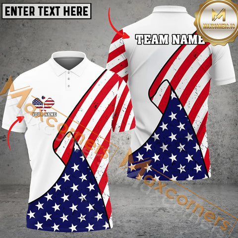 Maxcorners Pickleball American Flag Pattern Personalized Name, Team Name 3D Shirt