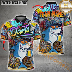 Maxcorners Graffiti-Style Shark Darts Jersey Personalized Name, Team Name 3D Shirt