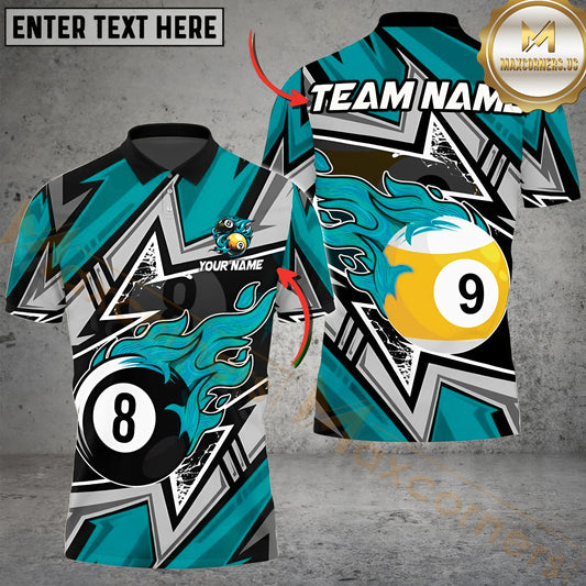 Maxcorners Billiards Ball 8&9 Lightning Racing Personalized Name Men And Women 3D Polo Shirt Custom Billiard Team Jersey (4 Colors)