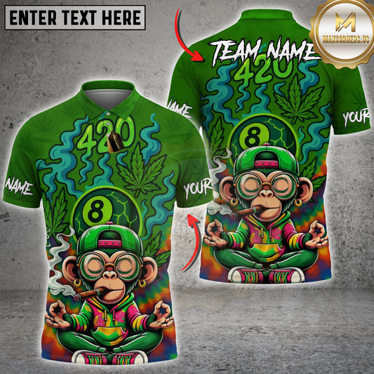 Maxcorners Billiard 420 8 - Ball Funny Monkey Personalized Name 3D Unisex Shirt