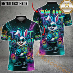 Maxcorners Trust Yourself Bowling Bunny Neon Style Multicolor Customized Name, Team Name 3D Shirts