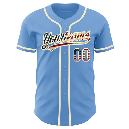 Maxcorners Custom Royal Vintage USA Flag-Cream Premium Baseball Jersey LM0210