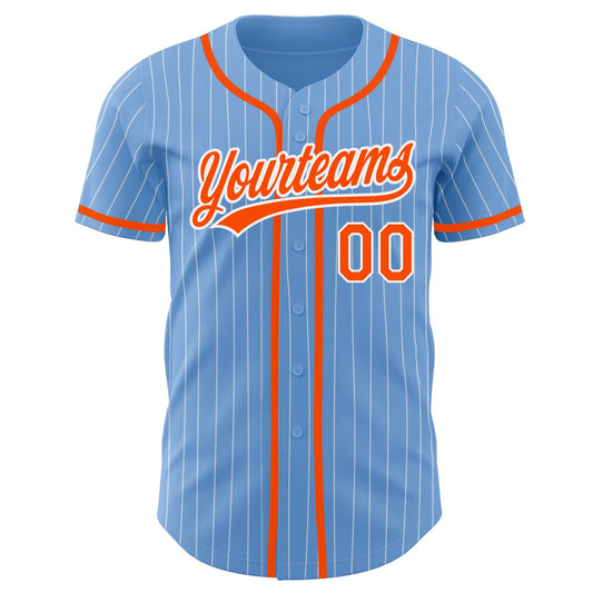 Maxcorners Custom Light Blue White Pinstripe Orange Authentic Baseball Jersey LM2605