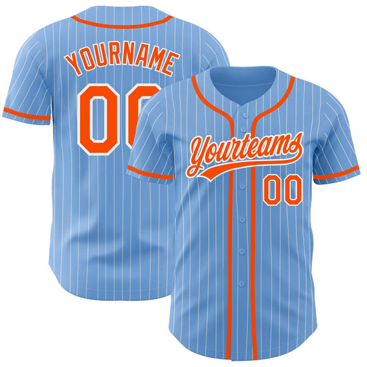 Maxcorners Custom Light Blue White Pinstripe Orange Authentic Baseball Jersey LM2605