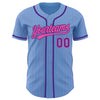 Maxcorners Custom Light Blue Pink Pinstripe Purple Authentic Baseball Jersey LM2605