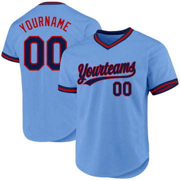 Maxcorners Custom Light Blue Navy-Red Authentic Throwback Baseball Jersey LM2605