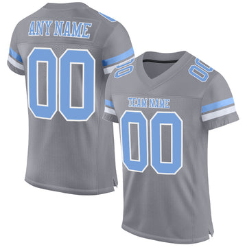 Maxcorners Custom Light Gray Light Blue-White Mesh Authentic Football Jersey LM2605