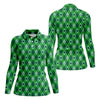 Maxcorners Lucky Four Leaf Clover Golf Ball Pattern Argyle Pattern St Patrick's Day Golf Shirt, Women's Golf Tops