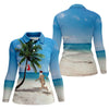 Maxcorners Funny Santa Running On Tropical Beach Christmas Golf Shirt, Women's Golf Tops, Golf Shirts For Women LM1507