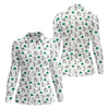 Maxcorners Stick Figure Golf Pose St Patrick's Day Shamrock White Golf Shirt, Women's Golf Tops, Ladies Golf Polos