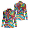 Maxcorners Retro Rainbow Floral Hippie Hawaiian Golf Shirt, Golf Shirts For Women, Women’s Golf Apparel LM1507
