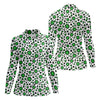 Maxcorners Lucky Four Leaf Clover Leopard Pattern St Patrick's Day Golf Shirt, Women's Golf Tops, Ladies Golf Shirts