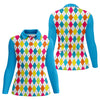 Maxcorners Retro Argyle Diamond Checkered Golf Shirt, Golf Polo For Women, Printed Golf Shirt LM1507