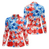 Maxcorners Patriotic Floral Golf Shirt, Red White Blue Blossom Pattern, Golf Shirt For Women LM1507