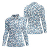 Maxcorners Blue Rose Floral Heart Pattern Golf Shirt, Women's Golf Tops, Golf Polo For Women LM1507