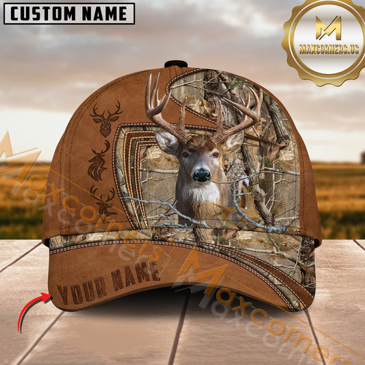 Maxcorners Deer Antler Camo Leather-Style Personalized Hat 3D Printed Multicolor