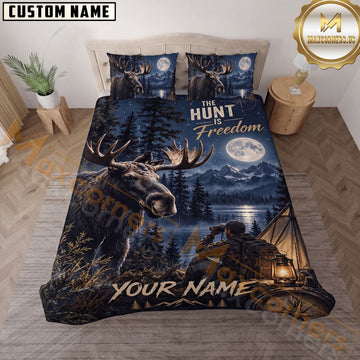 Maxcorners Deer Hunting Moonlit Wilderness Personalized Name 3D Bedding Set
