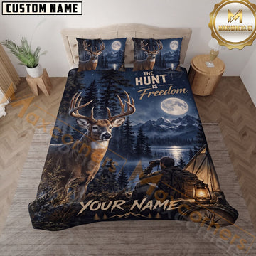Maxcorners Deer Hunting Mountain Lake Camping Personalized Name 3D Bedding Set
