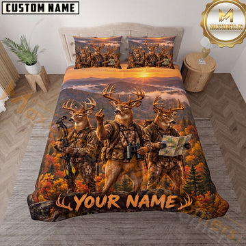 Maxcorners Deer Hunting Bow Hunting Autumn Personalized Name 3D Bedding Set