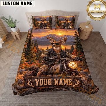 Maxcorners Deer Hunting Biker Outdoor Adventure Personalized Name 3D Bedding Set