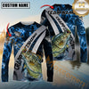 Maxcorners Fishing Blue Flame Smoke Silver Dynamic Wave Sport Jersey Personalized Name, Team Name Long Sleeve Shirt (8 Fish Species)