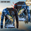 Maxcorners Mahi-Mahi Fishing Blue Flame Smoke Line Premium Style Sport Jersey Personalized Name, Team Name Long Sleeve Shirt (8 Fish Species)