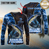 Maxcorners Mahi-Mahi Fishing Blue Flame Smoke Line Premium Style Sport Jersey Personalized Name, Team Name Long Sleeve Shirt (8 Fish Species)
