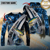 Maxcorners Fishing Blue Flame Smoke Silver Dynamic Wave Sport Jersey Personalized Name, Team Name Long Sleeve Shirt (8 Fish Species)