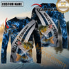Maxcorners Fishing Blue Flame Smoke Silver Dynamic Wave Sport Jersey Personalized Name, Team Name Long Sleeve Shirt (8 Fish Species)