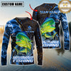 Maxcorners Mahi-Mahi Fishing Blue Flame Smoke Line Premium Style Sport Jersey Personalized Name, Team Name Long Sleeve Shirt (8 Fish Species)