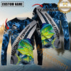 Maxcorners Fishing Blue Flame Smoke Silver Dynamic Wave Sport Jersey Personalized Name, Team Name Long Sleeve Shirt (8 Fish Species)
