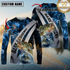 Maxcorners Fishing Blue Flame Smoke Silver Dynamic Wave Sport Jersey Personalized Name, Team Name Long Sleeve Shirt (8 Fish Species)