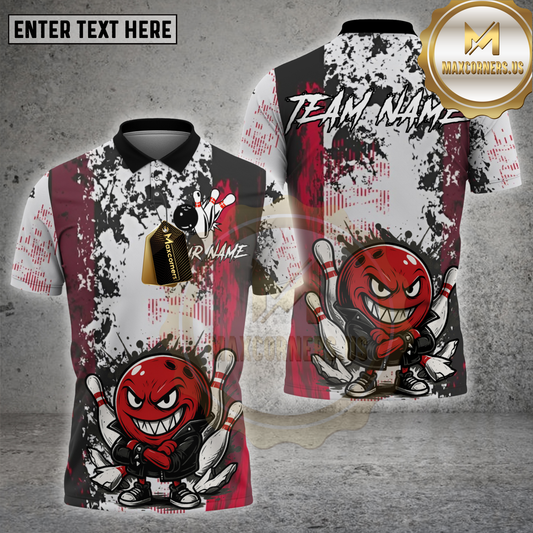 Maxcorners Bowling Shirt Rebel Angry Ball Leather Jacket Grunge Style Multicolor Options Personalized Name, Team Name 3D Shirt (4 Colors)