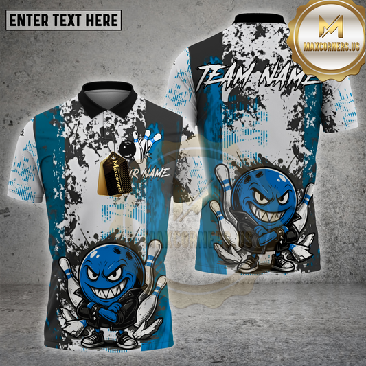 Maxcorners Bowling Shirt Rebel Angry Ball Leather Jacket Grunge Style Multicolor Options Personalized Name, Team Name 3D Shirt (4 Colors)