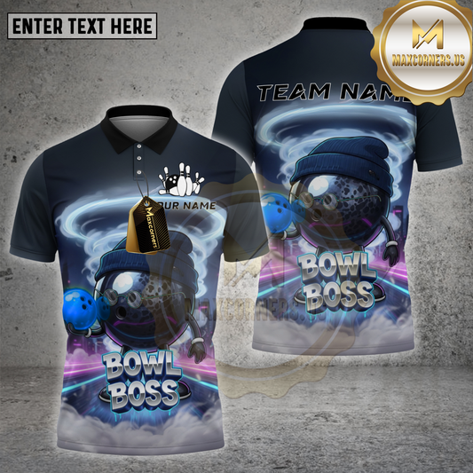 Maxcorners Bowling Shirt Urban Bowl Boss Neon Tunnel Graphic Multicolor Options Personalized Name, Team Name 3D Shirt (4 Colors)