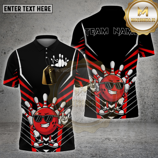 Maxcorners Bowling Shirt Cool Bowling Ball Sunglasses Black Stripes Multicolor Options Personalized Name, Team Name 3D Shirt (4 Colors)