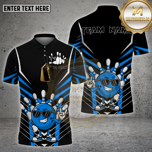 Maxcorners Bowling Shirt Cool Bowling Ball Sunglasses Black Stripes Multicolor Options Personalized Name, Team Name 3D Shirt (4 Colors)