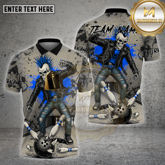 Maxcorners Bowling Shirt Punk Rock Skull Leather Style Multicolor Options Personalized Name, Team Name 3D Shirt (4 Colors)