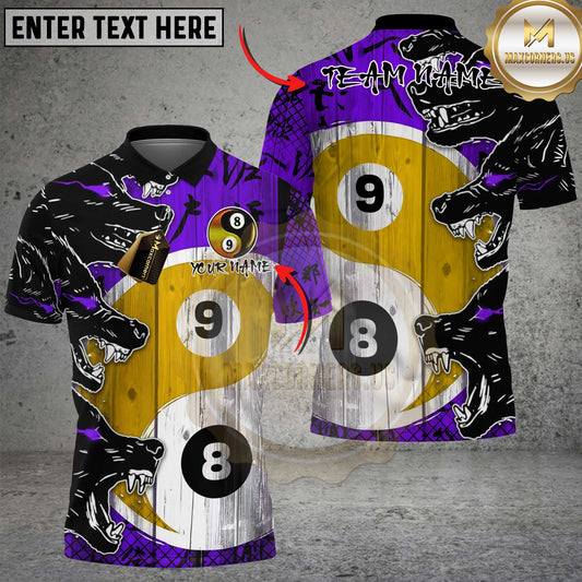 Maxcorners Billiards Wolf Yin Yang 8 Ball & 9 Ball Multicolor Options Personalized Name, Team Name 3D Shirt (4 Colors)