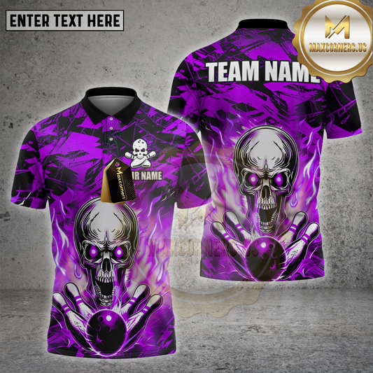 Maxcorners Bowling Shirt Flaming Skull Fireball Rage Multicolor Options Personalized Name, Team Name 3D Shirt (4 Colors)