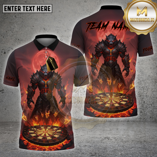 Maxcorners Darts Shirt Dark Knight Red Moon Fiery Dartboard Multicolor Options Personalized Name, Team Name Unisex 3D Shirt (4 Colors)