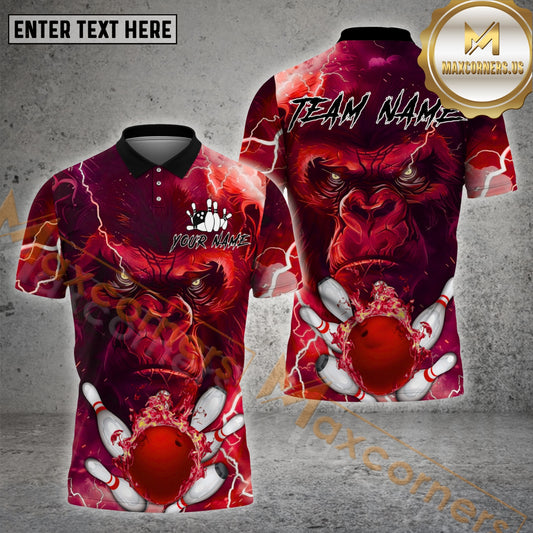 Maxcorners Bowling Shirt Angry Gorilla Purple Lightning Multicolor Options Personalized Name, Team Name 3D Shirt (4 Colors)