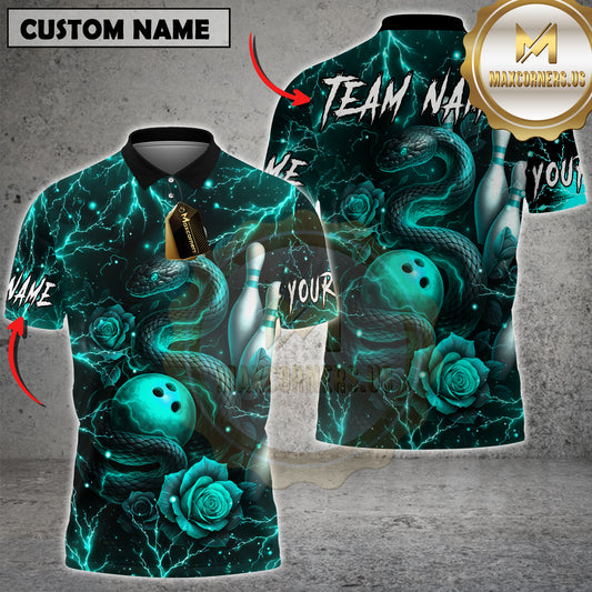 Maxcorners Bowling Snake Rose Lava Multicolor Options Personalized Name, Team Name 3D Shirt (4 Colors)