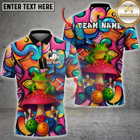 Maxcorners Bowling Frog Mushroom Graffiti Multicolor Options Personalized Name, Team Name 3D Shirt (4 Colors)