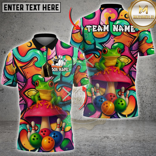 Maxcorners Bowling Frog Mushroom Graffiti Multicolor Options Personalized Name, Team Name 3D Shirt (4 Colors)