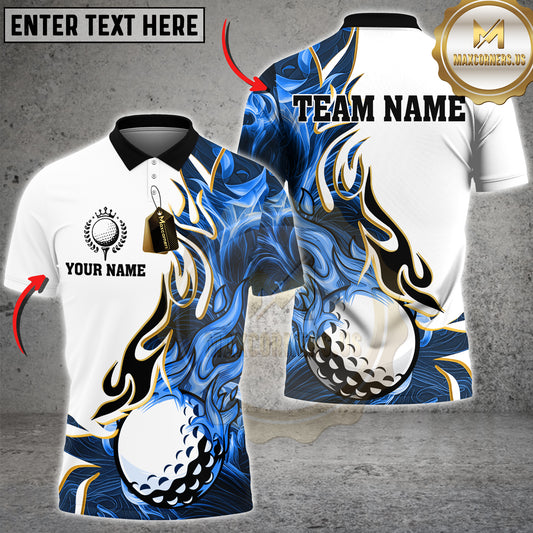 Maxcorners Golf Shirt Golden Line Flame Art Design Multicolor Options Personalized Name, Team Name 3D Shirt (6 Colors)