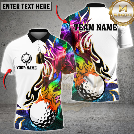 Maxcorners Golf Shirt Golden Line Flame Art Design Multicolor Options Personalized Name, Team Name 3D Shirt (6 Colors)