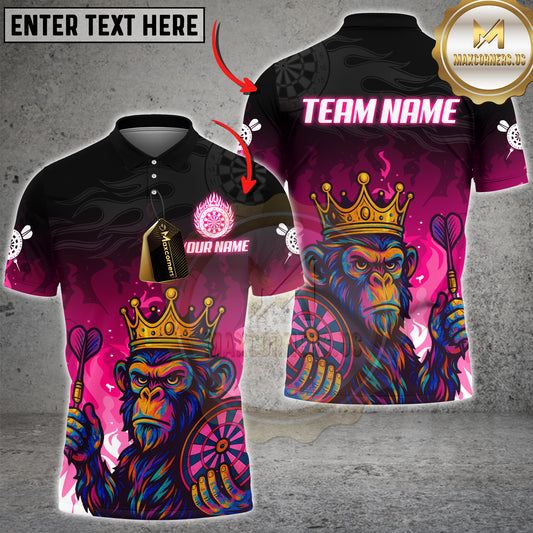 Crowned Monkey Dart Shirt with Pink Background â€“ Personalized Name Team Dart Jersey 3D Design for Champions